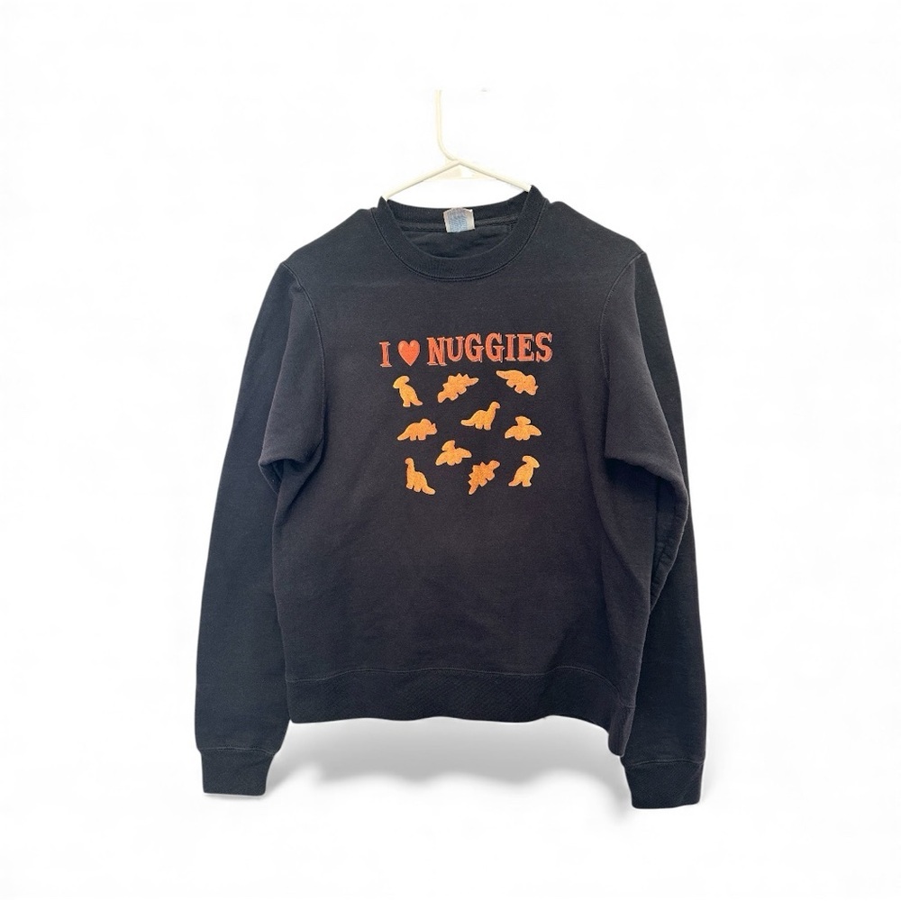 Port and Company “I Love Nuggies” Dino Nugget Graphic Print Black Sweater Small